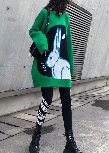 Cozy green print clothes For Women plus size clothing o neck knitwear - SooLinen