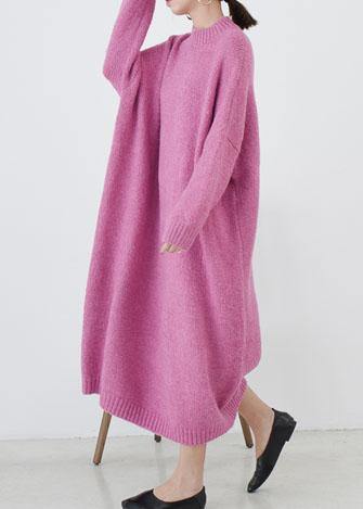 Cozy o neck Sweater fall weather plus size rose daily knit long dresses - SooLinen