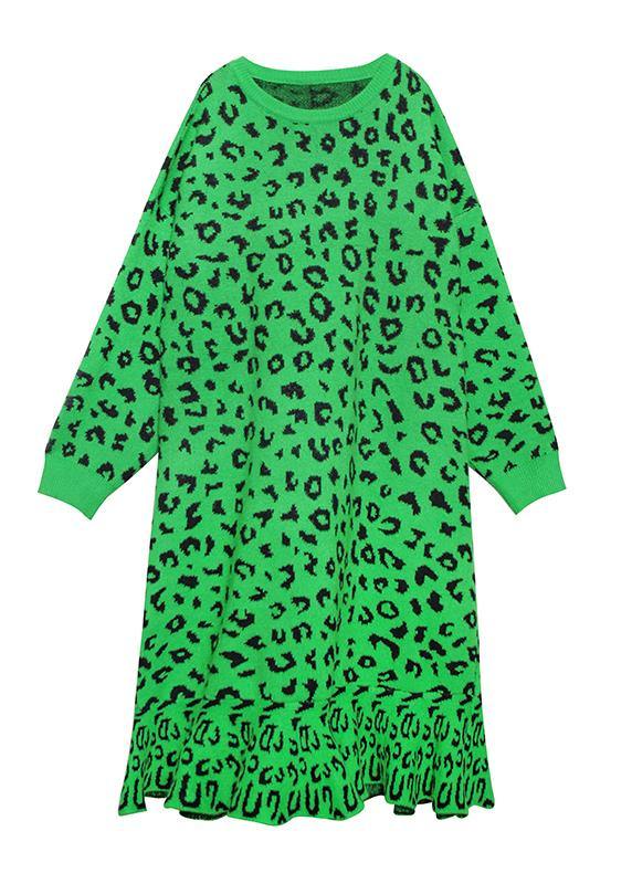 Cozy rose Leopard Sweater weather Vintage stand collar Hole Tejidos sweater dress - SooLinen