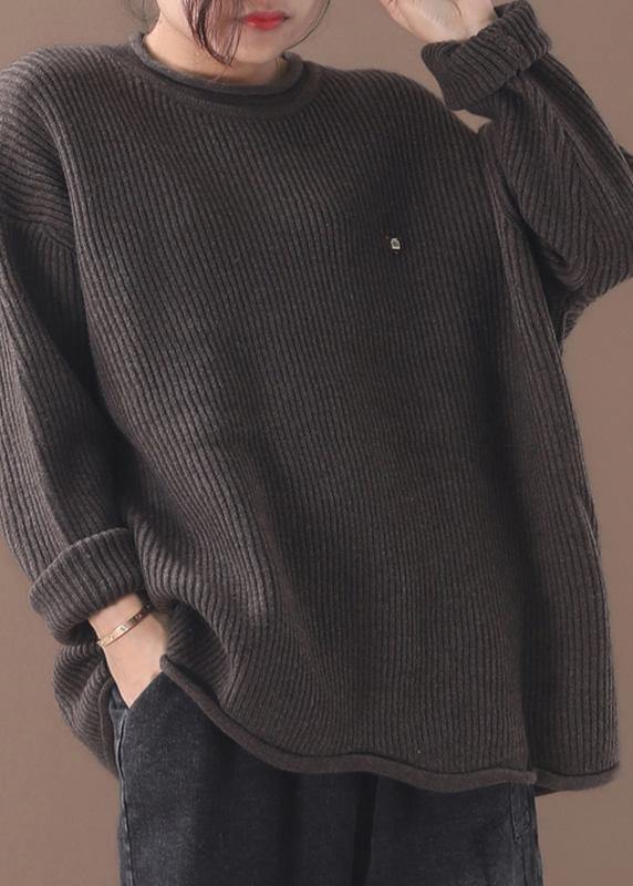 Cozy winter khaki knitted blouse fall fashion o neck sweater tops - SooLinen