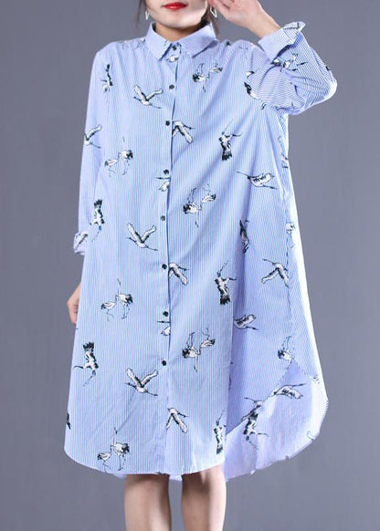 Crane Print Loose Spring Stripe Dress