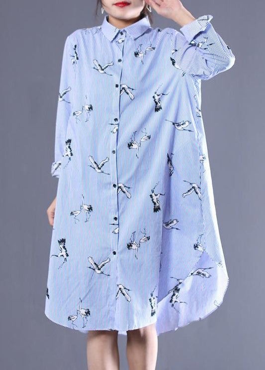 Crane Print Loose Spring Stripe Dress