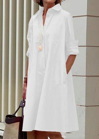 Cross Border White Peter Pan Collar Women's Simple Loose Long Shirt Dress