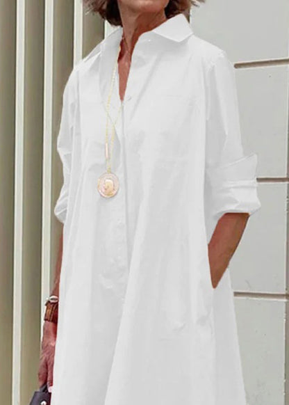 Cross Border White Peter Pan Collar Women's Simple Loose Long Shirt Dress