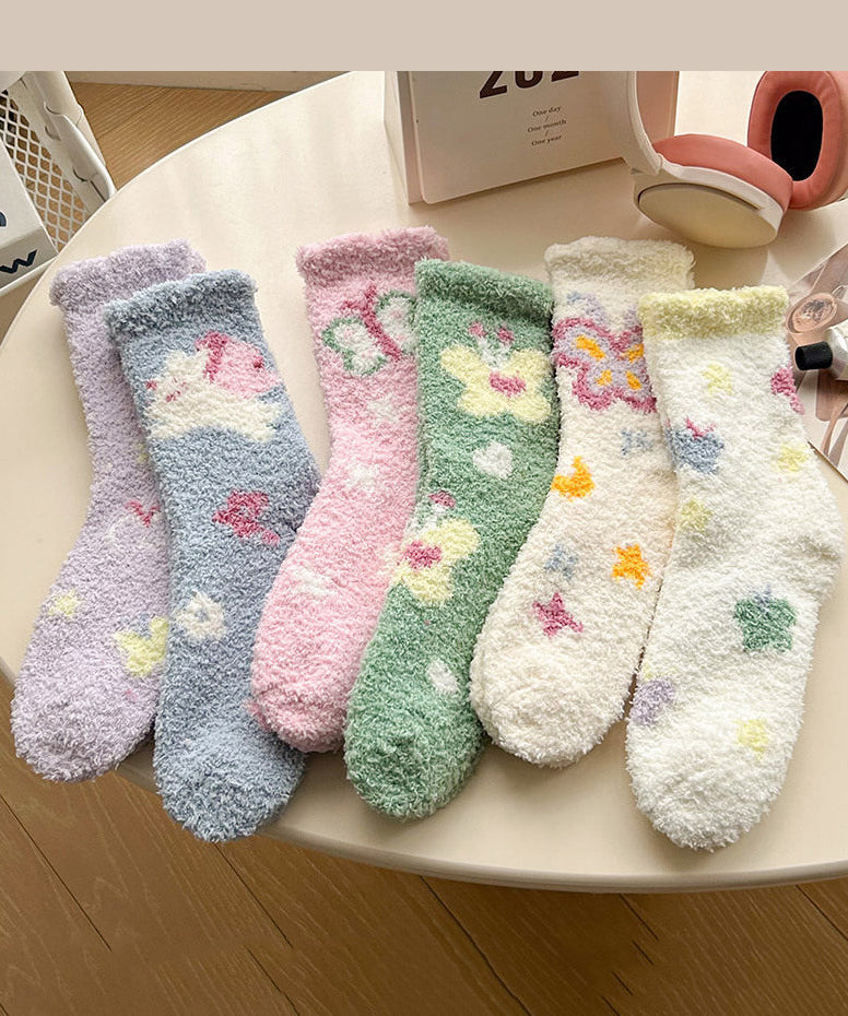 Cute And Sweet Coral Velvet Thick Mid Calf Socks