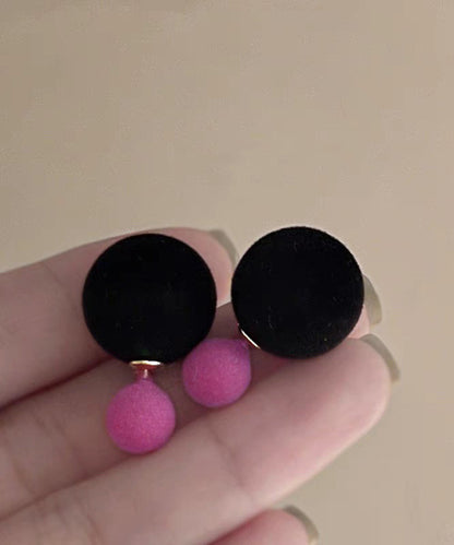 Cute Black Alloy Flocking Two Ways Of Wearing It Stud Earrings