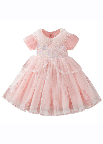 Cute Blue Ruffled Patchwork Tulle Girls Vacation Long Dresses Summer