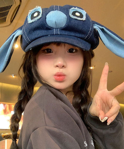 Cute Cartoon Blue Big Ear Denim Breton Hat