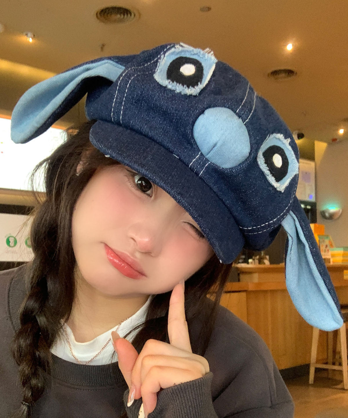 Cute Cartoon Blue Big Ear Denim Breton Hat