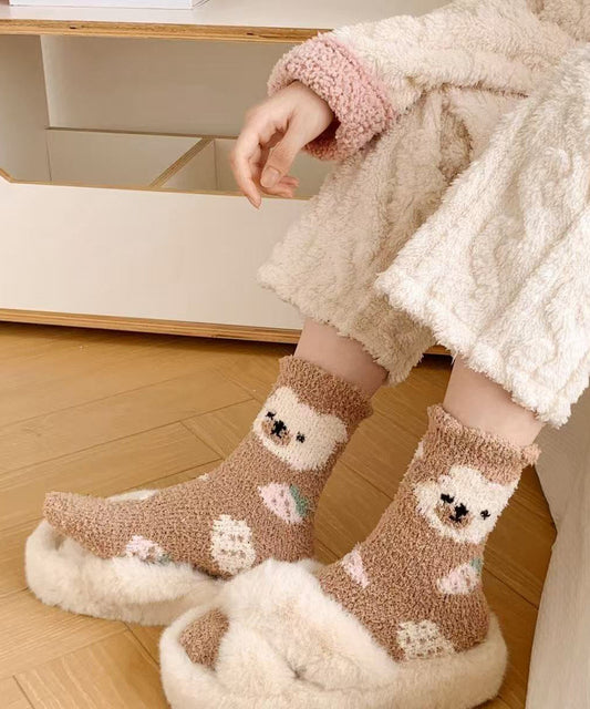 Cute Cartoon Coral Fleece Thick And Warm Mid Calf Socks