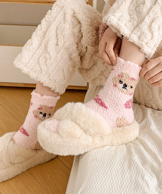Cute Cartoon Coral Fleece Thick And Warm Mid Calf Socks