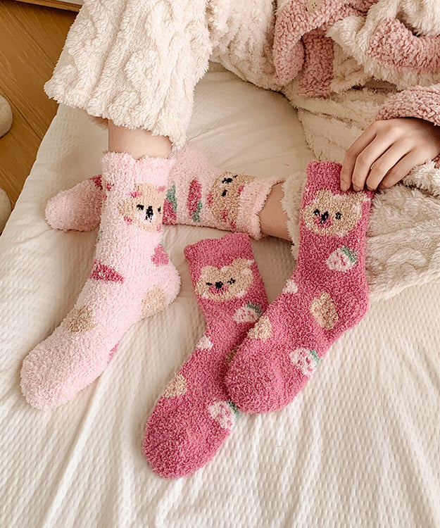 Cute Cartoon Coral Fleece Thick And Warm Mid Calf Socks