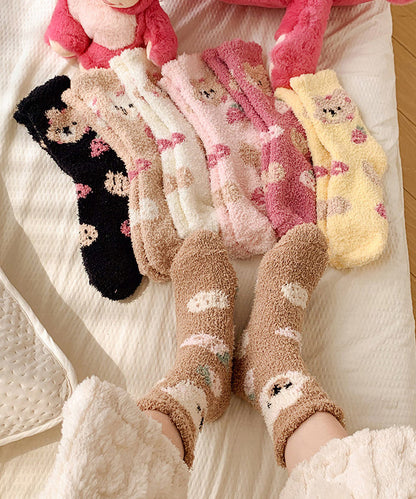 Cute Cartoon Coral Fleece Thick And Warm Mid Calf Socks