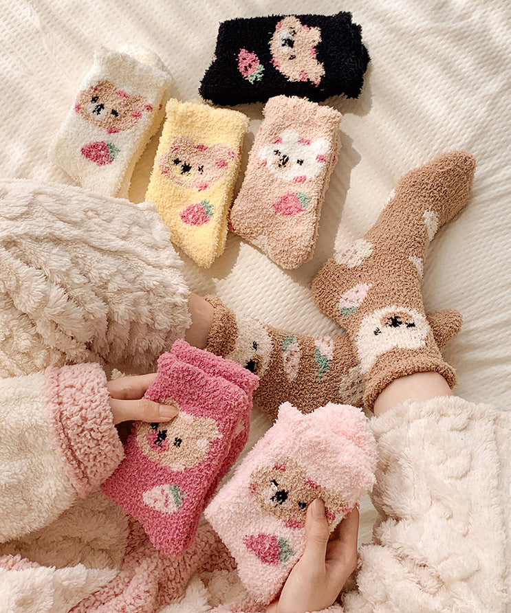Cute Cartoon Coral Fleece Thick And Warm Mid Calf Socks