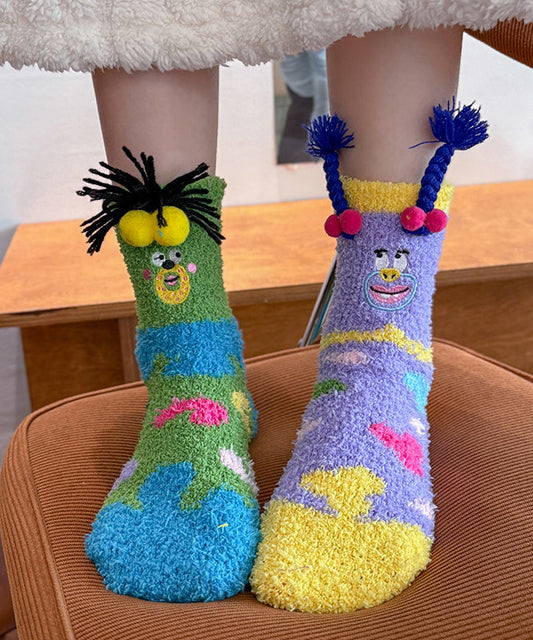 Cute Cartoon Thick Warm Coral Fleece Mid Calf Socks