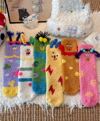 Cute Cartoon Thick Warm Coral Fleece Mid Calf Socks