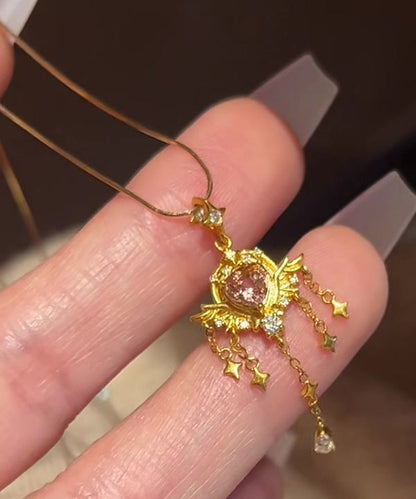 Cute Gold 18K Gold Zircon Tassel Pendant Necklace