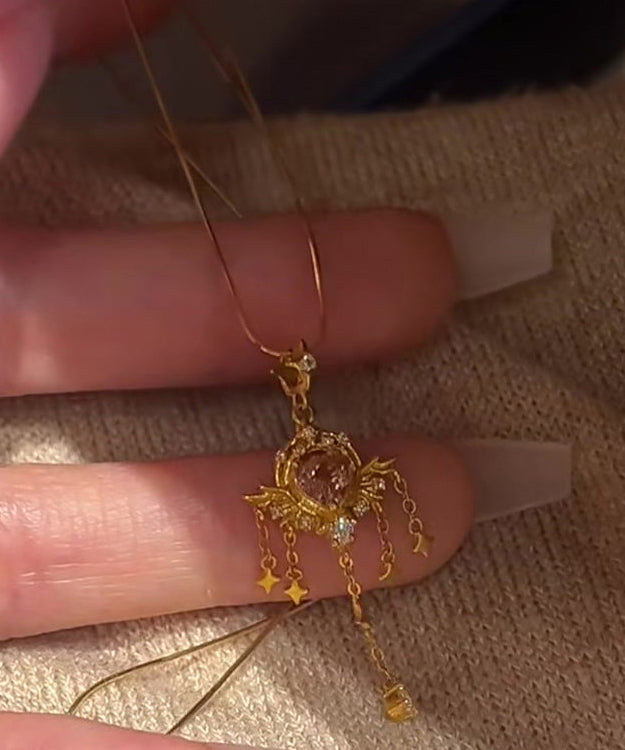 Cute Gold 18K Gold Zircon Tassel Pendant Necklace