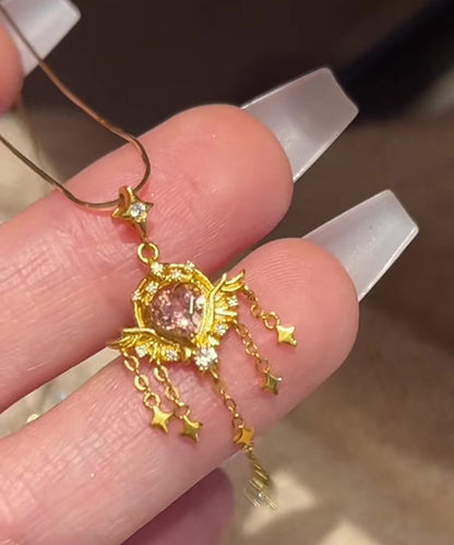 Cute Gold 18K Gold Zircon Tassel Pendant Necklace