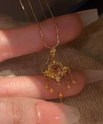 Cute Gold 18K Gold Zircon Tassel Pendant Necklace