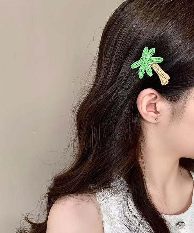 Cute Green Alloy Coconut Tree Straw Weaving A Pair Hairpin