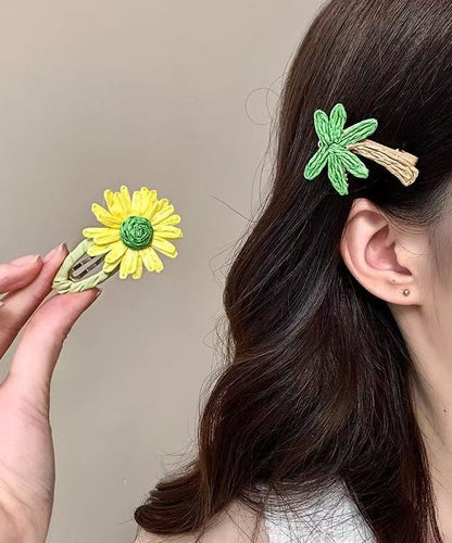 Cute Green Alloy Coconut Tree Straw Weaving A Pair Hairpin