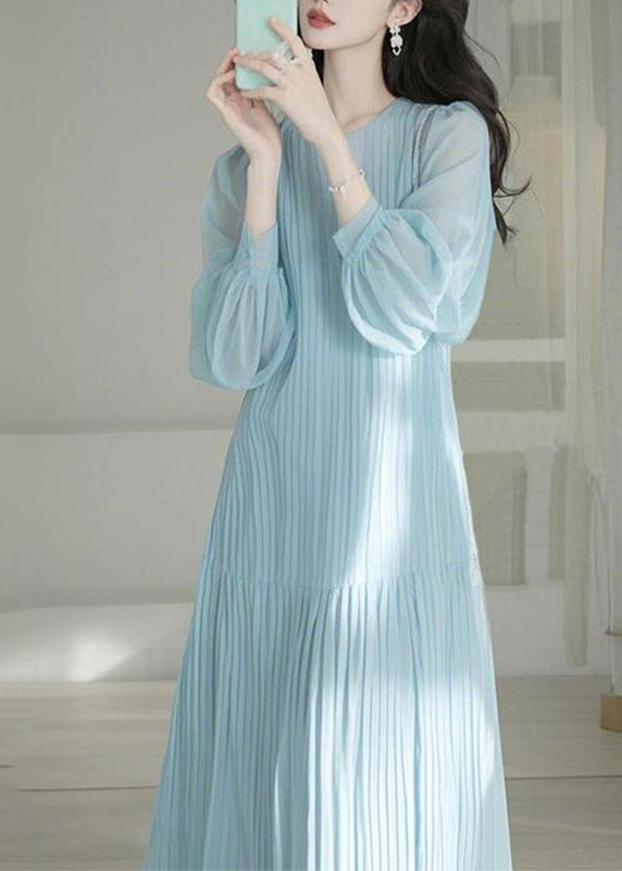 Cute Light Blue O-Neck Cinched Maxi Dresses Spring