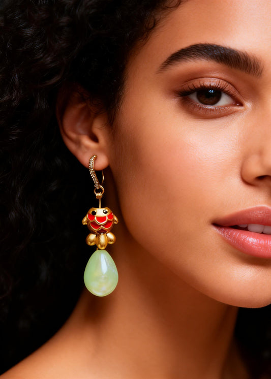 Cute Light Yellow Water Droplet Goldfish Gilding Drop Earrings