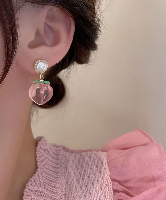 Cute Pink Alloy Acrylic Honey Peach Drop Earrings
