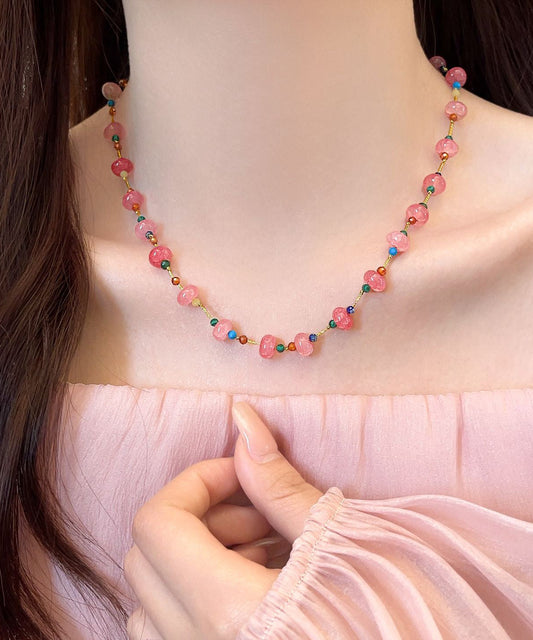 Cute Pink Alloy Crystal Beadin Gratuated Bead Necklace