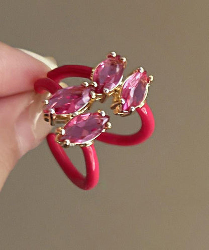 Cute Pink Alloy Crystal Zircon C-Shaped Hoop Earrings