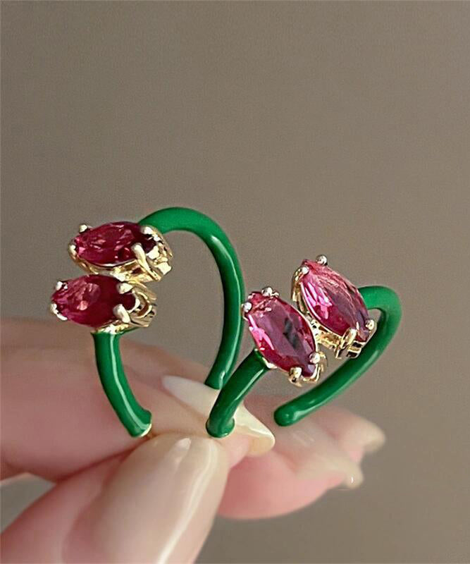 Cute Pink Alloy Crystal Zircon C-Shaped Hoop Earrings