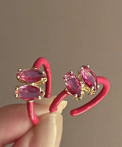 Cute Pink Alloy Crystal Zircon C-Shaped Hoop Earrings