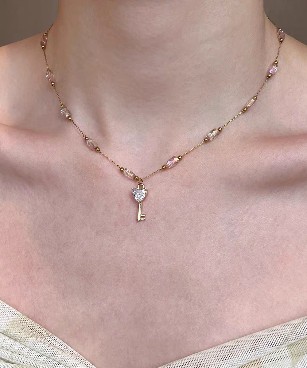 Cute Pink Alloy Pearl Cat's Eye Strawberry Beading Pendant Necklace Three-Piece Set