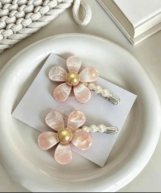 Cute Pink Alloy Pearl Floral A Pair Hairpin