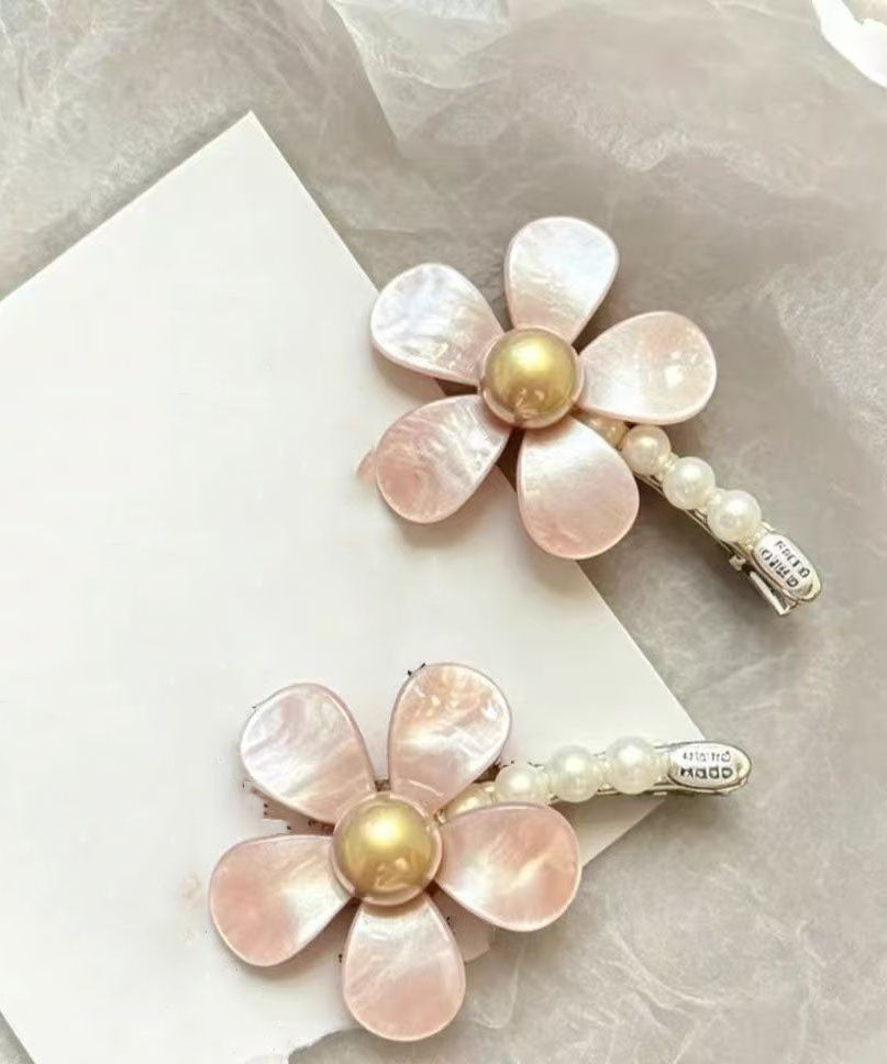 Cute Pink Alloy Pearl Floral A Pair Hairpin