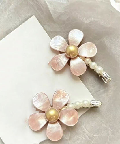 Cute Pink Alloy Pearl Floral A Pair Hairpin