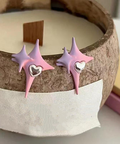 Cute Pink Alloy Star Love Stud Earrings