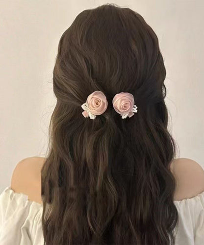 Cute Pink Alloy Tulle Rose A Pair Hairpin