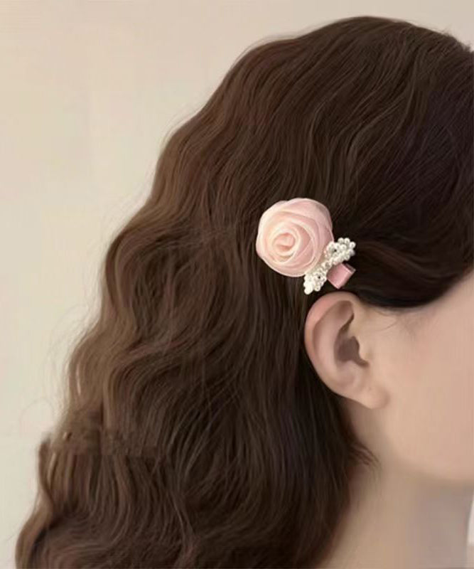 Cute Pink Alloy Tulle Rose A Pair Hairpin