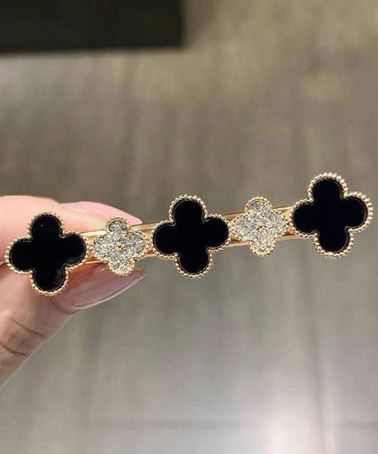 Cute Pink Alloy Zircon Four-Leaf Clover Hairpin