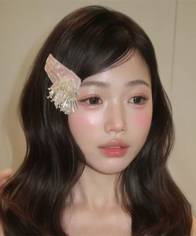 Cute Pink Cloth Alloy Beading Fireworks Single Hairpin