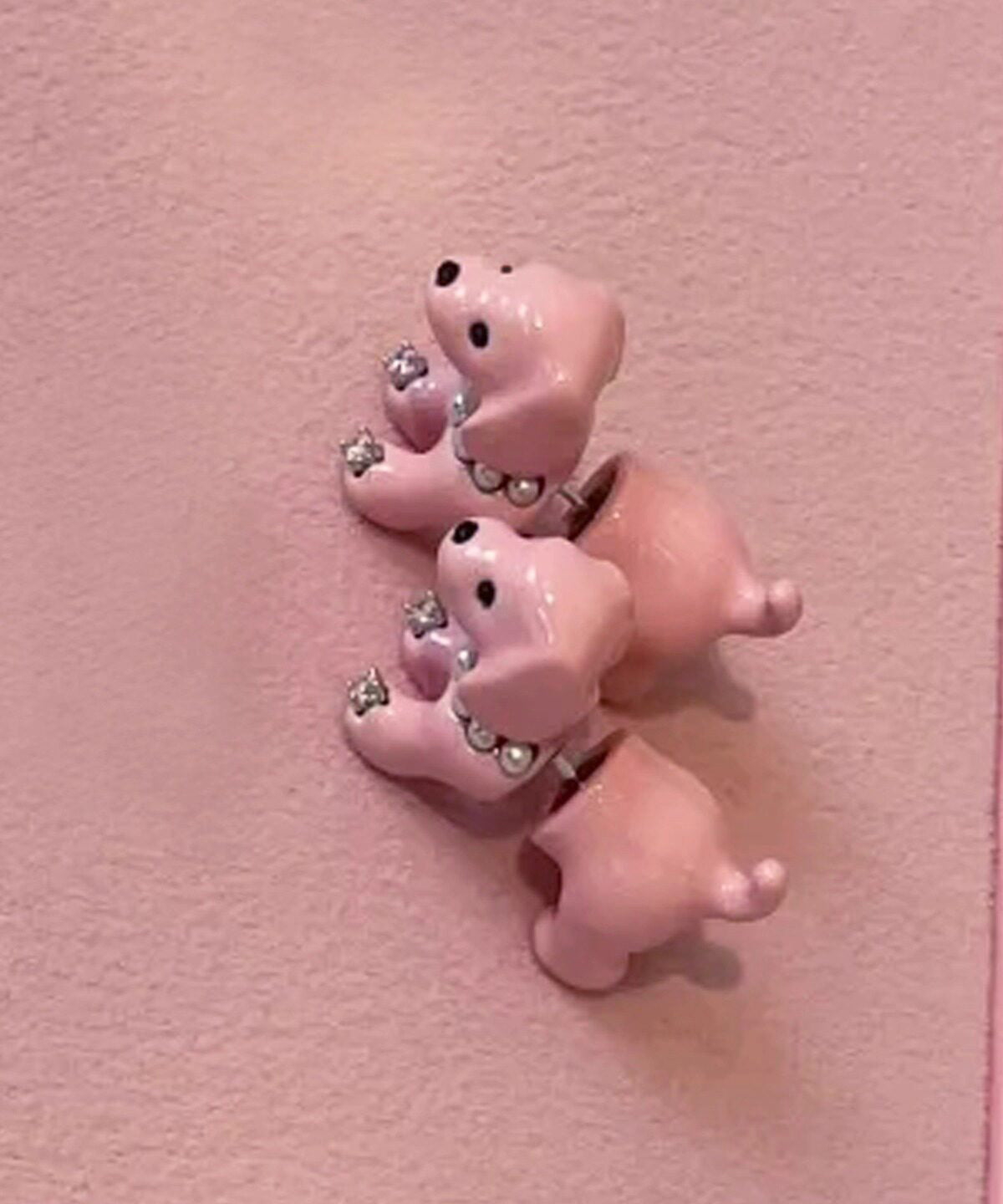 Cute Pink Copper Dripping Glaze Little Dogs Stud Earrings