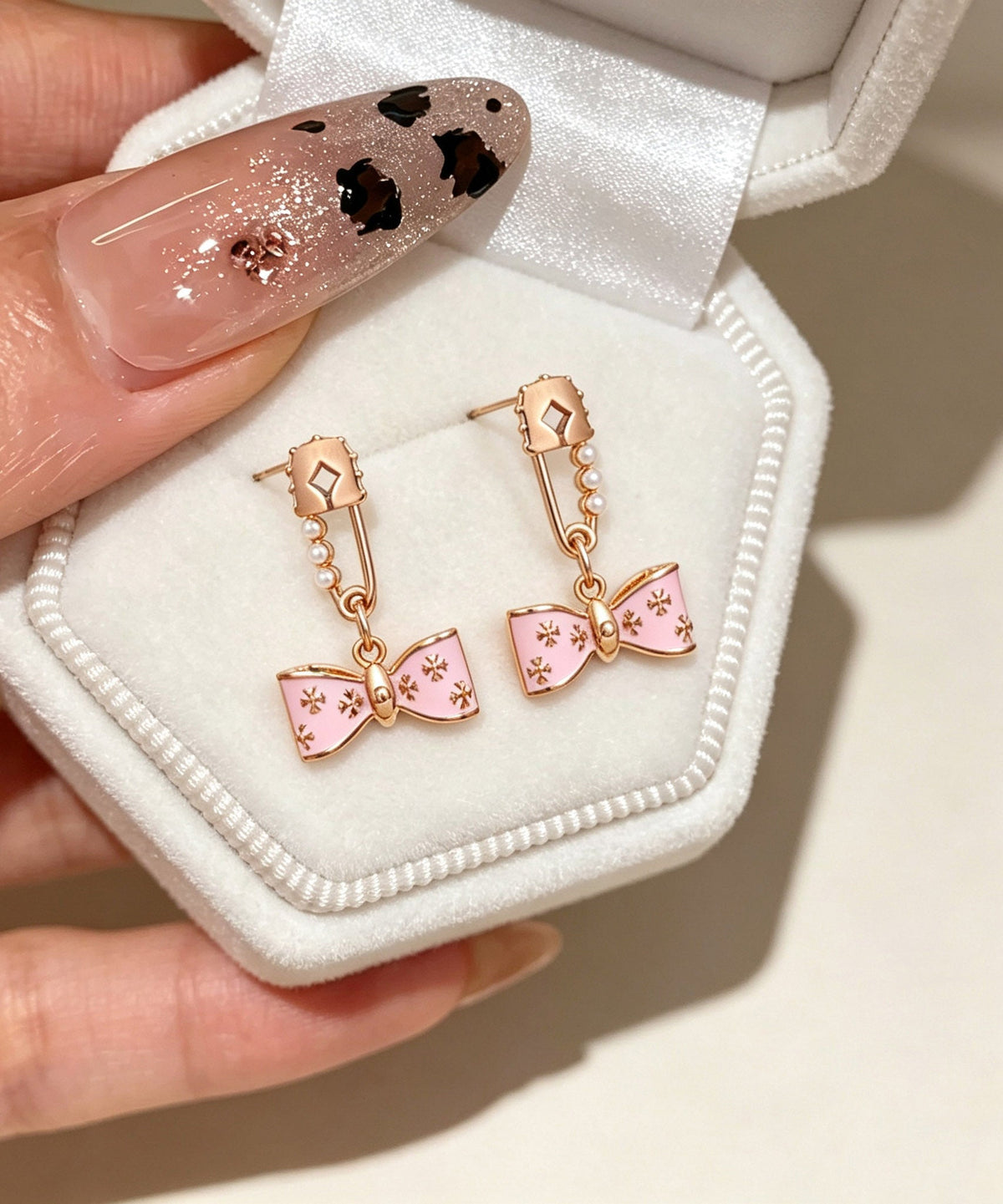 Cute Pink Copper Overgild Pearl Bow Drop Earrings