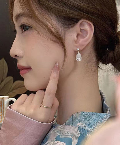 Cute Pink Copper Overgild Zircon Lotus Drop Earrings