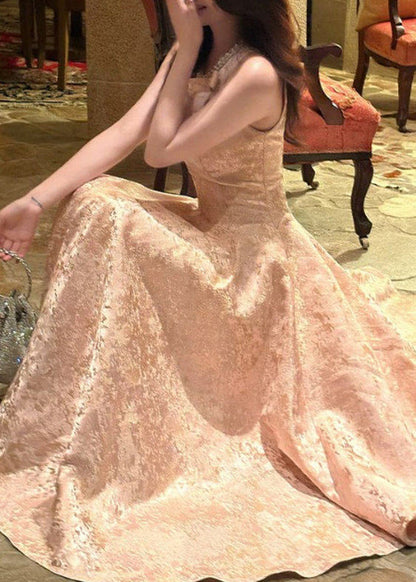 Cute Pink O-Neck Bow Patchwork Maxi Dresses Summer