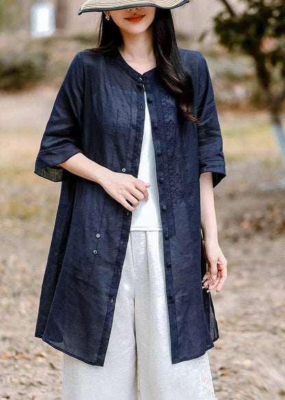 Cute Pink Patchwork Side Open Long Linen Top Summer