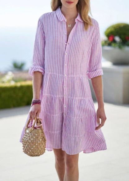 Cute Pink Peter Pan Collar Button Mid Dress Half Sleeve