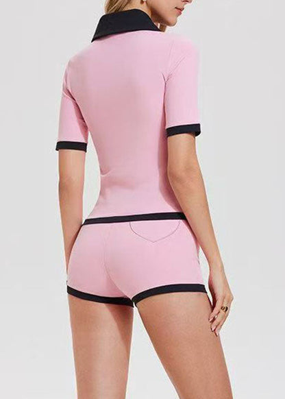 Cute Pink Peter Pan Collar Tennis Sportswear Two-Piece Set Short Sleeve