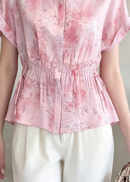 Cute Pink Ruffled Patchwork Shirt Summer